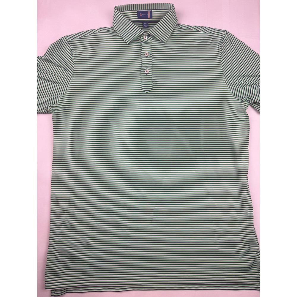 Stitch Golf Polo M/L Green Striped Kalispell Golf Country Club Short Sleeve